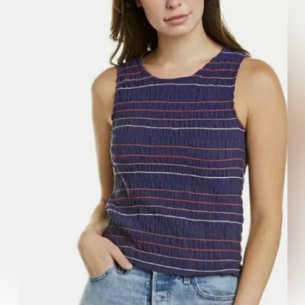 NWOT Madewell Texture and Thread Rainbow Stitch Smocked Tank Top